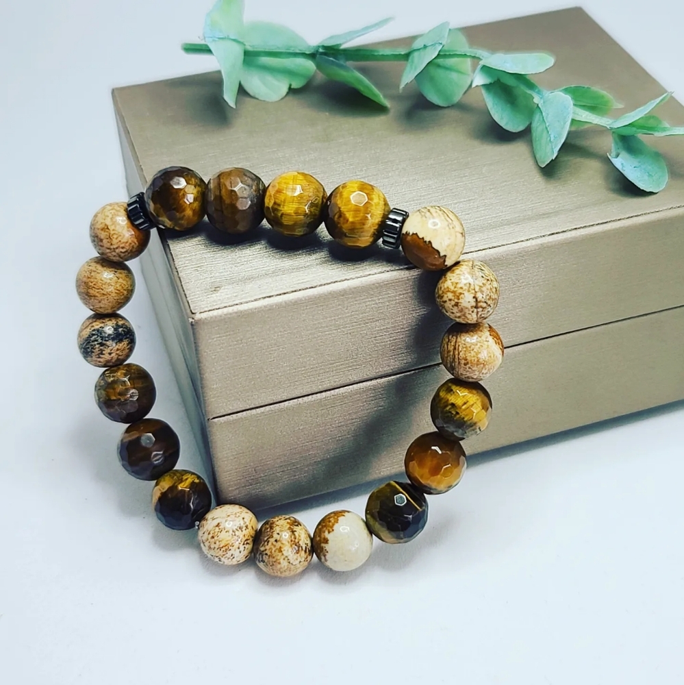 Tiger eye and picture Jasper bracelet